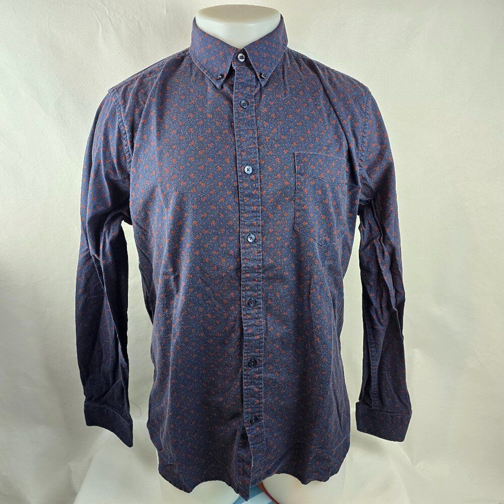 Ben Sherman Shirt Mens Large Blue Red Button Down Geometric Stretch Modern